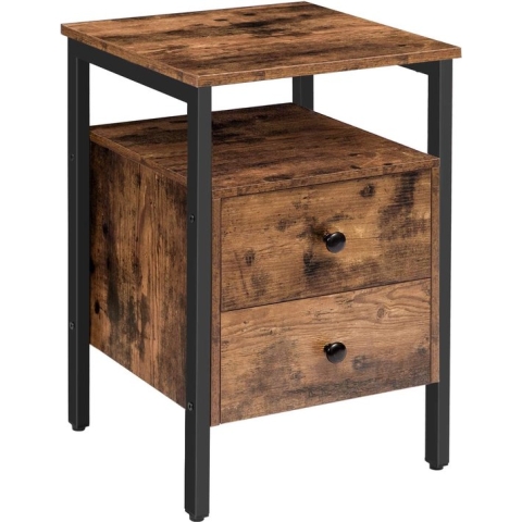 Signature Home Lagos Nachtkastje met 2 lades - Nachtkastje Eenvoudig te monteren Stevig Vintage - Bruin Zwart - 40 x 40 x 61 cm