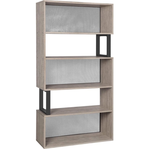 Boekenkast - Wandkast - 5 Niveaus - Opslagkast - Grijs - Opslagkast - Bewerkt Hout - Metaal