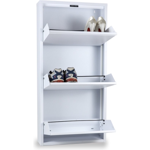 VEEHAUS - Kelley - Praktisch Schoenenrek -Schoenenrek Wit - Schoenenrek met 3 Niveaus - Schoenenkast Wit - Schoenenrek metaal industrieel - Metaal - 50 x 104 x 15cm -Wit