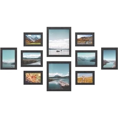 Fotolijst, set van 10 fotolijsten, 2 stuks 20 x 25 cm, 4 stuks 13 x 18 cm, 4 stuks 10 x 15 cm, gemaakt van vezelplaat, zwart