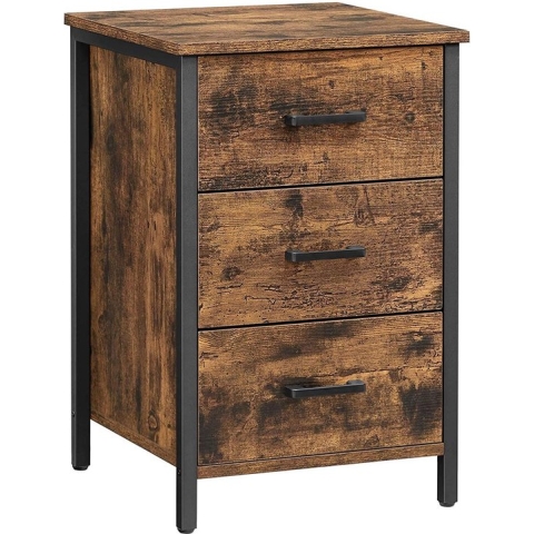 Nachtkastje met 3 Laden Laurentina - Nachtkastje - Bijzettafel - Slaapkamer - Woonkamer - 40x40x60cm - Industrieel Design - Vintage Bruin/Zwart