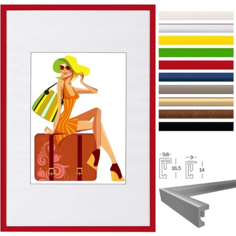 5 X Fotolijstjes Fotolijsten in plastic en glas,Schilderijlijsten modern 21x29,7cm,Rood