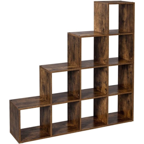 Nancy's Boekenkast - 10 Vakken - Archiefkast - Kast - Kasten - Hout - Bruin - Industrieel - 129,5 x 30,5 cm