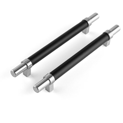 Brute Strength – Leren handgrepen – 160 mm hartafstand - 8 stuks – zwart & zilver - leer & RVS - meubelgrepen - deurgreep keuken - handgrepen kast – ladekast – handgreep deurtjes - handvaten kast - 200 mm totale lengte