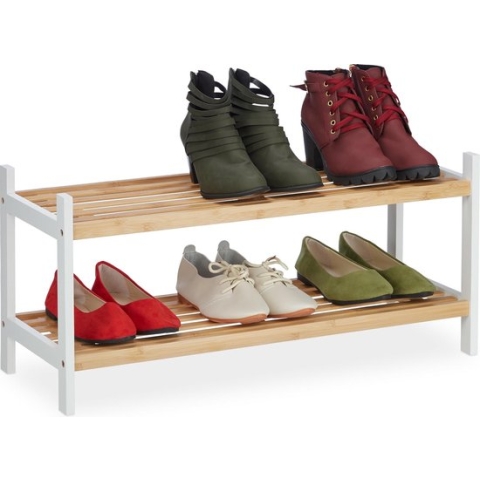 Relaxdays Schoenenrek 2 etages - opbergrek voor schoenen - houten schoenenkast- shoe rack
