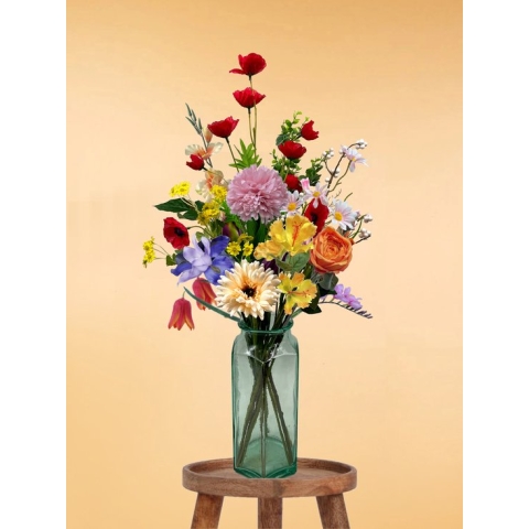 Zijden Boeket – 70-80 cm hoog – 15 stelen - doe-het-zelf boeket – DIY – alle kunstbloemen los geleverd – Lente – multi color – Exclusief vaas – Plukboeket - Veldboeket – Kunstbloemen - nep bloemen - nepbloemen - kunstplanten