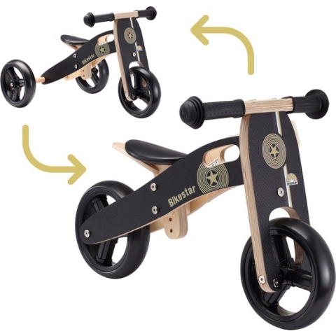 Bikestar mini loopfiets 2 in 1, hout, zwart