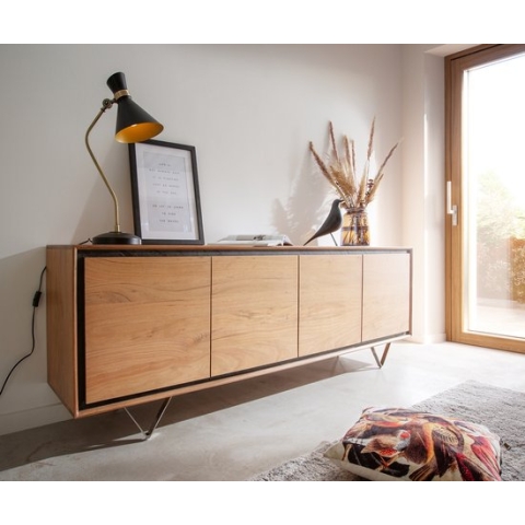 Ladekast Stonegrace Acacia Natur 200 cm 4 deuren stone fineer dressoir