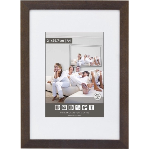 Vlakke Houten Wissellijst - Fotolijst - 59,4x84 cm A1 - Helder Glas - Koloniaal - 20 mm