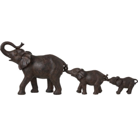 J-Line Olifantenrij 3 Polyresin Bruin - Olifant beeld 30 cm hoog
