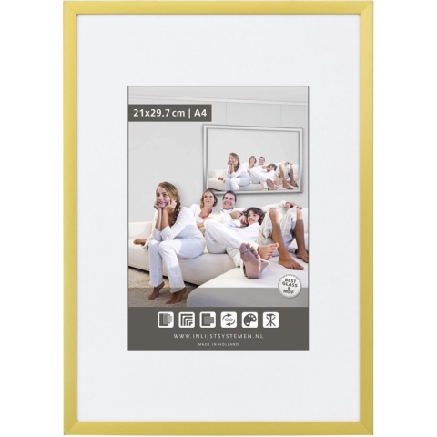 Vlakke Aluminium Wissellijst - Fotolijst - 70x100 cm - Helder Glas - Mat Goud - 10 mm
