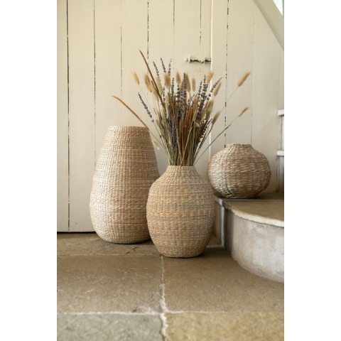 J-Line Vaas Kort Decoratief Zeegras/Bamboe Naturel - 23 cm hoog
