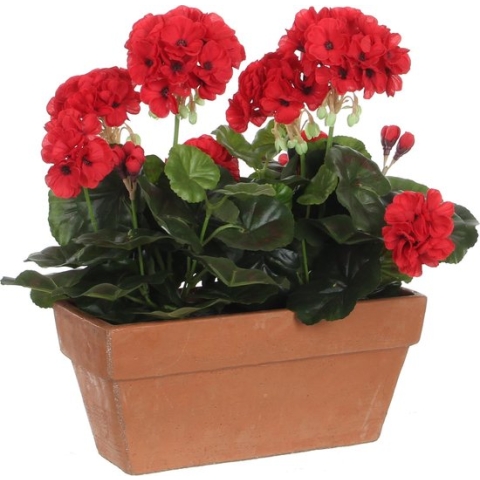 Mica Decorations Geranium Kunstplant in Balkonbak - L29 x B13 x H40 cm - Rood
