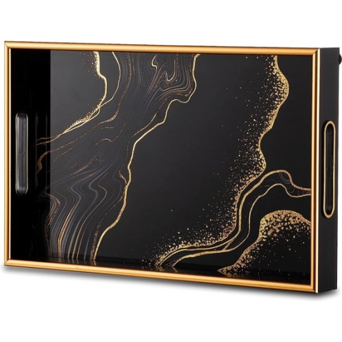 Decoratief Dienblad Koffie Dienblad Dienblad: Zwart Decoratief Goud Salontafel Dienbladen Decor Art Deco Dienbladen met Handgrepen voor Ottoman Bar Home Decor Eenvoudig schoon te maken en wasbaar