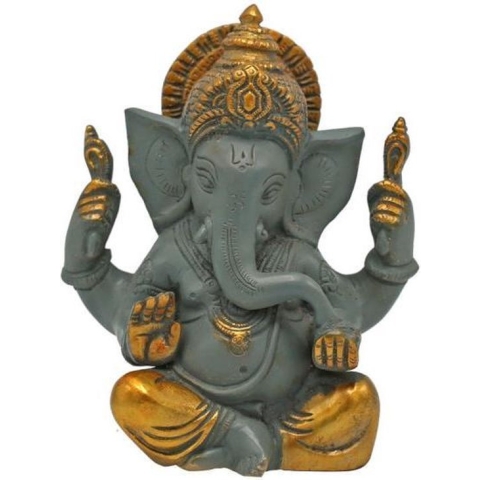 Ganesha grote oren grijs met gouden finish - 14 cm - 1380 g - M