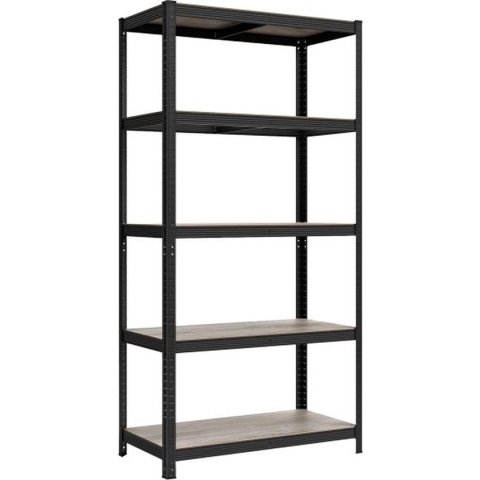 Staande Kast Met 5 Verstelbare Planken - Greige-Zwart - 50 X 100 X 200 Cm - Tot 600 Kg Belastbaar - Ideaal Voor Keuken En Woonkamer