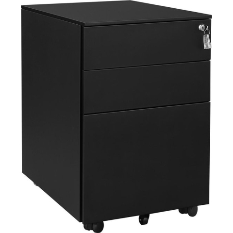 verrijdbaar ladeblok met 3 laden en hangmappen, afsluitbare stalen kantoorkast, kastlichaam voorgemonteerd, 39 x 60 x 52 cm, zwart OFC60BK