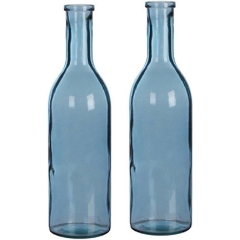 2x Glazen fles / bloemenvaas blauw 50 x 15 cm - sierflessen - woondecoratie / woonaccessoires - 2 stuks