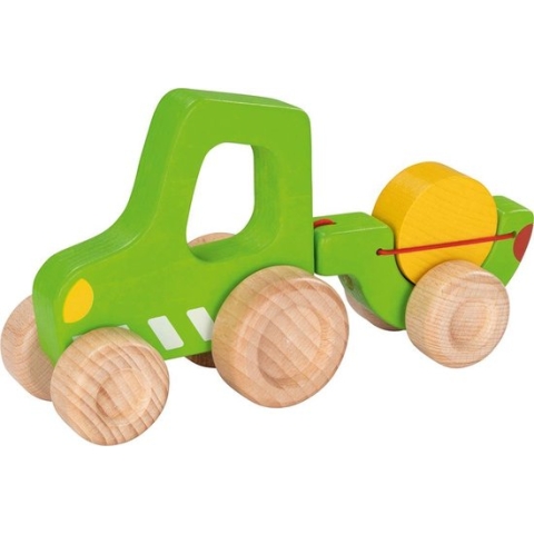 Voertuig: TRACTOR met AANHANGWAGEN 21x6x11cm, hout, 2+