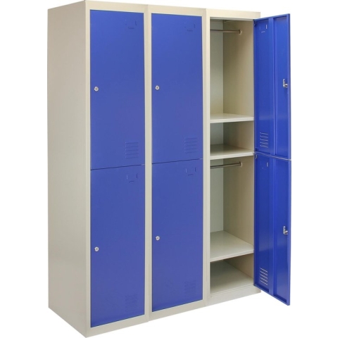 3 x Lockerkast Metaal - Blauw - Tweedeurs - Per unit: 38cm(b)x45cm(d)x180cm(h) - Flatpack - Ventilatie - 2 GRATIS magneten - 2 Sleutels per slot - lockers kluisjes