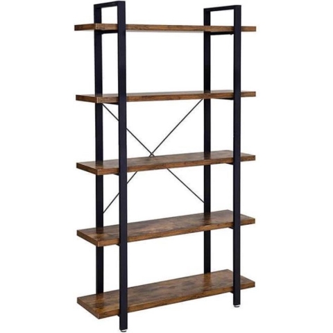 Maison’s Boekenkast – Boekenrek – Vakkenkast – 5 planken – Industrieel – Bruin – Zwart – 105x33,5x177,5