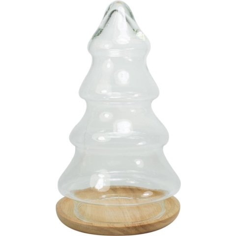 TAK Design Kerstboom S - Incl. Houten Onderzetter - Glas - Ø 8,5 x 17 cm - Transparant