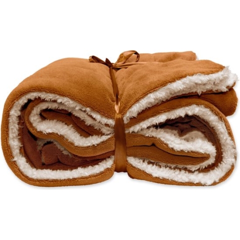 Unique Living | Lars coral fleece/suede plaid 150x200cm leather brown
