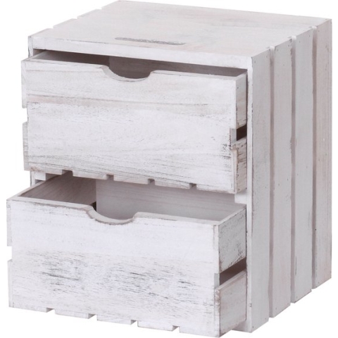 Ladekast MCW-C62, houten ladekast, shabby look vintage, 2 laden 36x32x26cm ~ wit