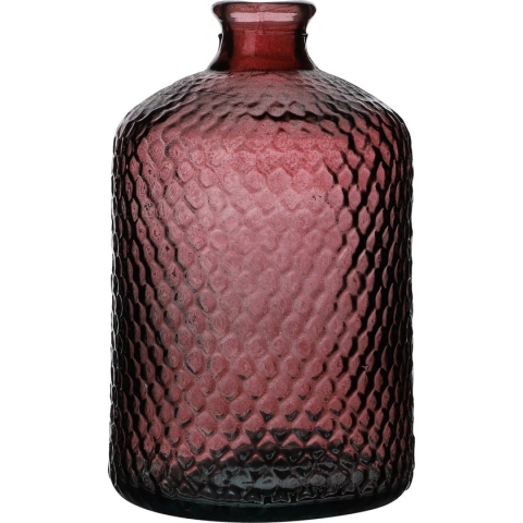 Natural Living Bloemenvaas Scubs Bottle - robijn rood geschubt transparant - glas - D18 x H31 cm - Fles vazen