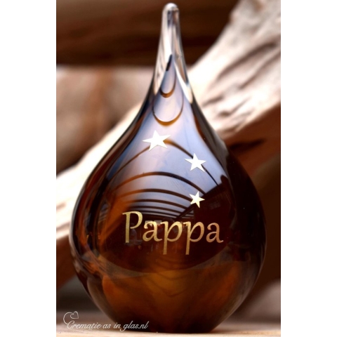 Urn met een door u aangegeven naam- Urn met naam en symbool dmv.hoge kwaliteit sign folie óf zandstraling-transparant cognac kleur- inhoud 50ml-14 cm hoog-Urn voor crematie-as-Deelbestemming urn Mens-Urn Dierbare-Urn Hond-Urn kat-Herdenken-Urn as