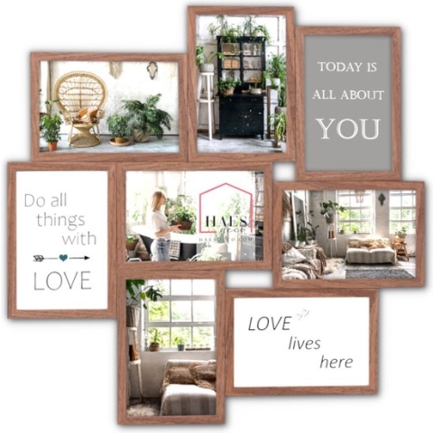 HAES DECO - Houten Multi Fotolijst / Galerie Stockholm donkerbruin voor 8 foto's 10x15 (formaat 44 x 44 cm) - MP150