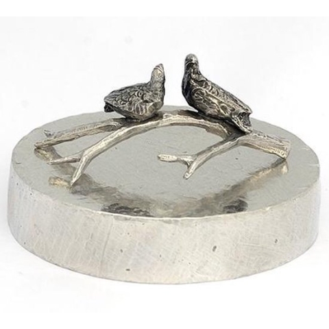 Sokkel met tortelduifjes - Zilvertin Asbeeld Dieren Urn Voor Uw Geliefde Duif of Vogel - Kat - Hond - Paard - Konijn