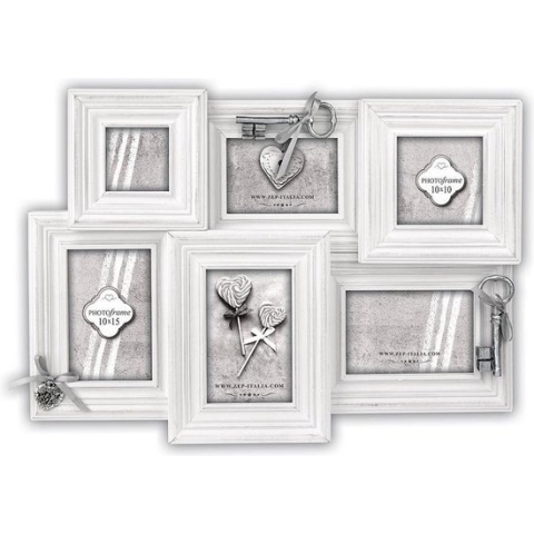ZEP - Multi Houten Trouw Fotolijst Astrid wit voor foto's 3x 10x15 1x 7x7 1x 9x13 1x 10x10 afmeting 51x35,5 cm - LC126