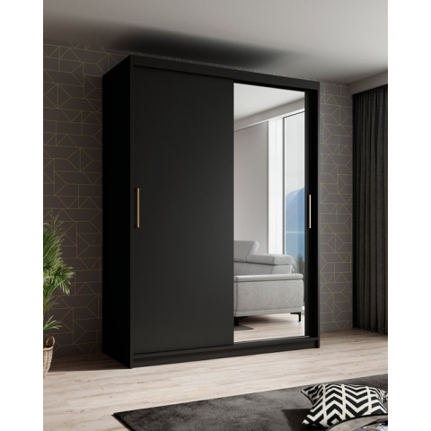Meubella - Kledingkast Mandalin - Zwart - 150 cm - Met spiegel