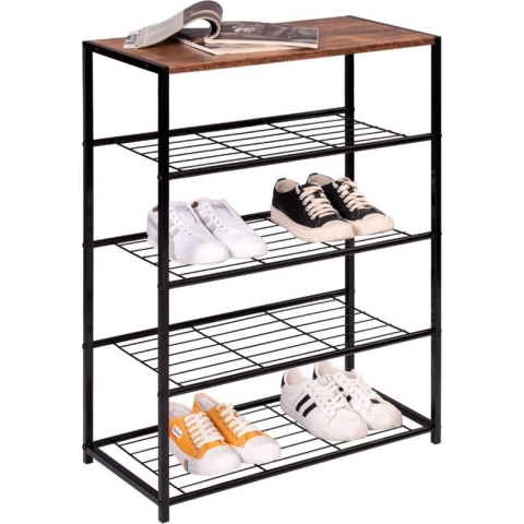 Happyment Schoenenrek Noda - 8 tot 12 paar - Schoenenbank vintage - Zwart - Voor slaapkamer of hal