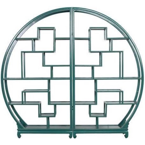 Fine Asianliving Chinese Boekenkast Rond Open Display Kast Teal B192xH176cm Chinese Meubels Oosterse Kast