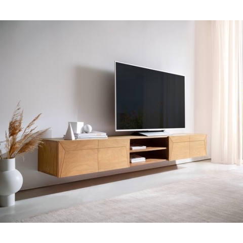 TV-Board Kayu Akazie Natur 240 cm 4 Türen schwebend Lowboard