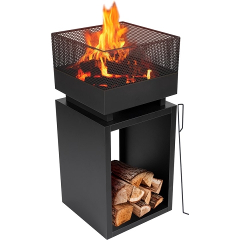 BBQ Collection Vuurkorf - Metaal - Vierkant: 39 x 39 Cm - Hoogte 85 Cm - met Pook en Vonkenscherm - Zwart