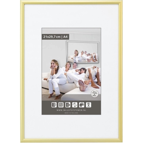 Halfronde Aluminuim Wissellijst - Fotolijst - 50x60 cm - Helder Glas - Mat Goud - 10 mm