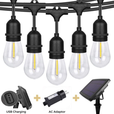 Ozocozy - Solar tuinverlichting - Lichtsnoer buiten - Lichtslinger - Lichtsnoer op zonne-energie - Solar Led Prikkabel 10M - 11 Led E27 Lampen - Solar tuinverlichting LED - Warme sfeerverlichting 2700K - Weersbestendig IP 65 - Koppelbaar tot 30M