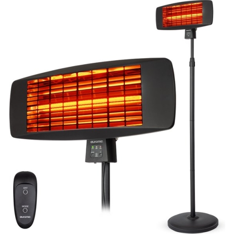 Auronic Terrasverwarmer - Elektrisch - 2000W - Hangend en Staand - Incl. Afstandbediening - 3 Standen - Zwart