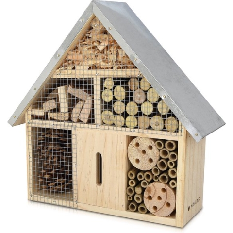 Navaris houten insectenhotel M - Design insectenhotel met natuurlijke materiaal - Voor bijen, lieveheersbeestjes en vlinders - Om op te hangen