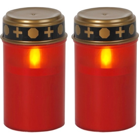 Star Trading LED-graflamp met timer | Grafkaarsen LED met batterij | Grafkaars LED set van 2| Graflicht LED | Grafverlichting LED met timer | Grafkaarsen rood | LED-grafkaarsen buiten| LED-kaarsen rood