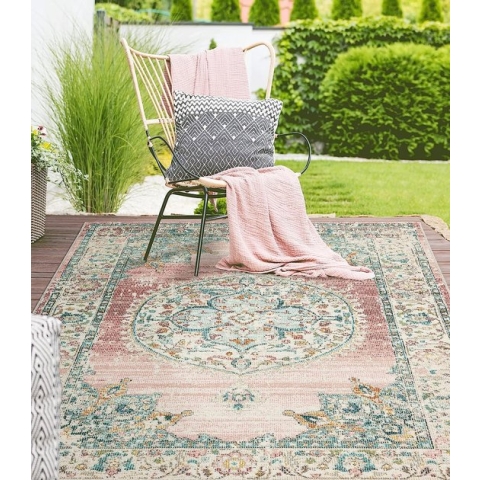 Buitentapijt voor balkon terras of tuin | Roze kleur 160x230 | Rechthoekig | robuust outdoor Vloerkleed | weerbestendig en UV-bestendi | Binnen en Buiten - The Carpet Palma