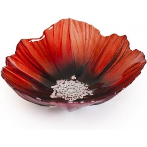 Kristallen rode Klaproos Schaal handgemaakt in Zweden Scandinavisch design door Mats Jonasson
