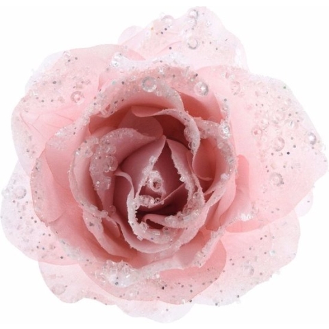 Kerstboom decoratie roos poeder roze 14 cm - Kerstversiering/kerstboomversiering