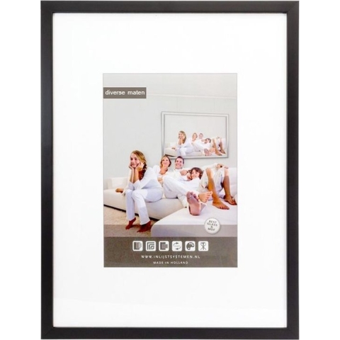 Vlakke Houten Wissellijst - Fotolijst - 50x50 cm - Helder Glas - Zwart - 15 mm