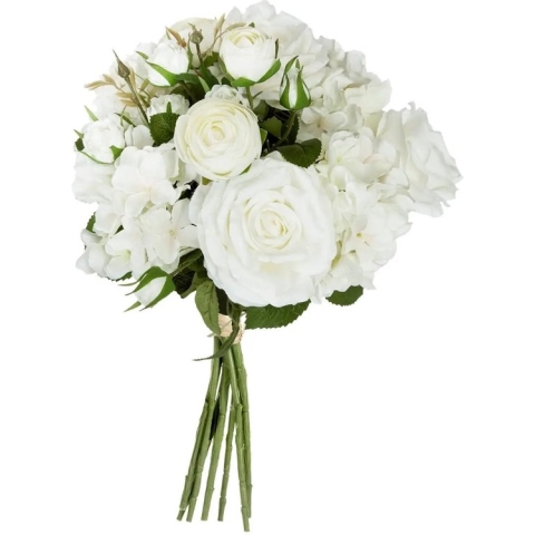 Atmosphera boeket 18 kunstbloemen wit 60 cm - Kunstbloemen boeketten - Bruidsboeketten