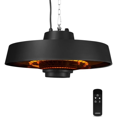 VONROC Sfeervolle terrasverwarmer hangend – Vulcano 2000W – Krachtige infraroodlamp – met 2 warmteniveau’s, timer en afstandsbediening
