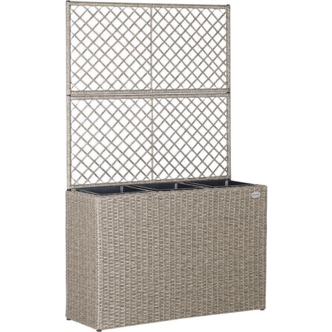 Casaria Polyrattan Bloembak – 3 Bakken Klimophek - Crème